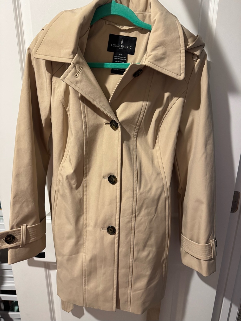 London Fog Beige Trench Coat with Notch Collar